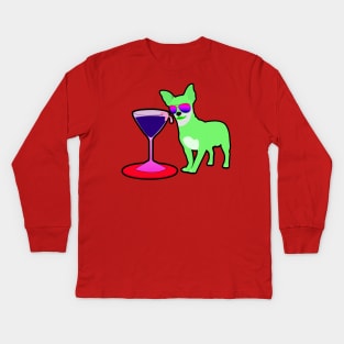 Green Chihuahuas and Champagne Kids Long Sleeve T-Shirt